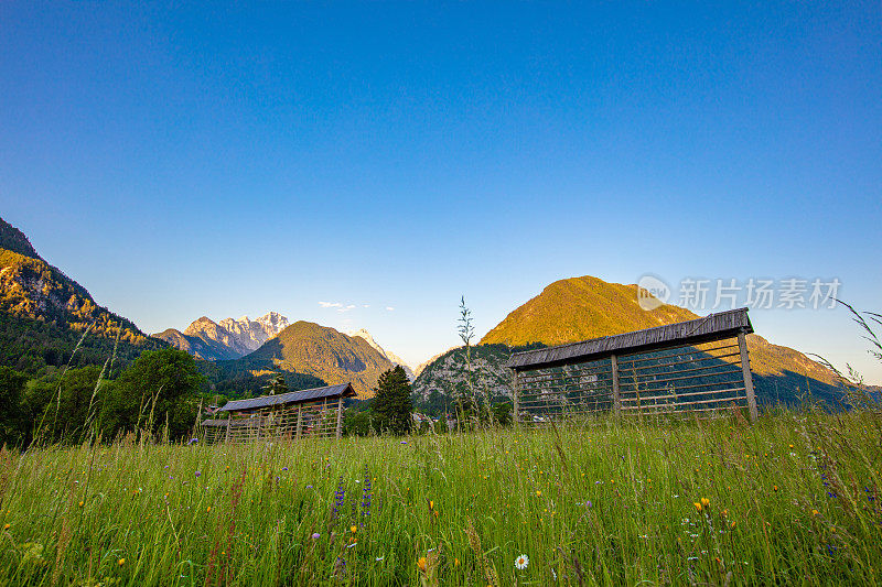 斯洛文尼亚科佐莱克Kranjska Gora的小屋和山脉